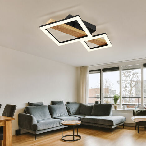 Plafoniera LED in legno lampada da soggiorno design plafoniera luce quadrati, MDF metallo, 19W 1150Lm bianco caldo, LxLxA 48x30x10