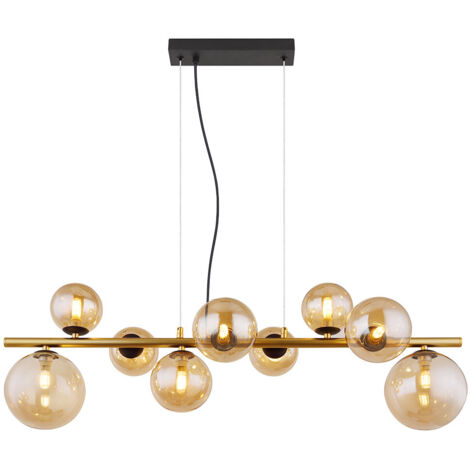 Lampada a sospensione lampada a sospensione lampada da tavolo da pranzo lampada a sfera 9 fiamme vetro, nero ambra, 9 LED G9 3W 80lm 3000K bianco caldo, LxLxA 86,6x36x120 cm