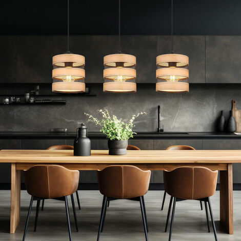 Lampada a sospensione in legno naturale nordico e cavo nero Chino | Maisons du Monde