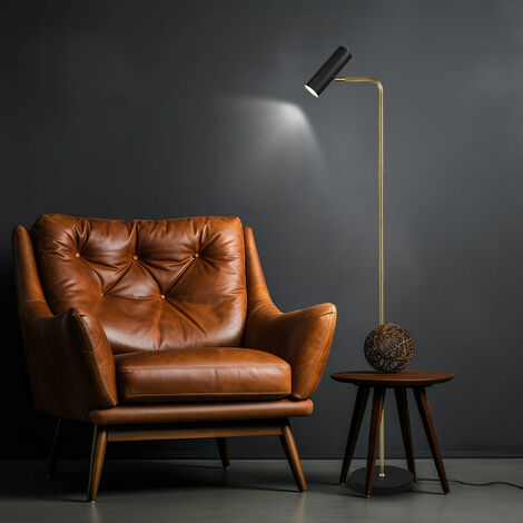 Piantane, luci, lampada soggiorno lettura, piantana, spot mobile, ottone nero, 1x GU10, H 151 cm
