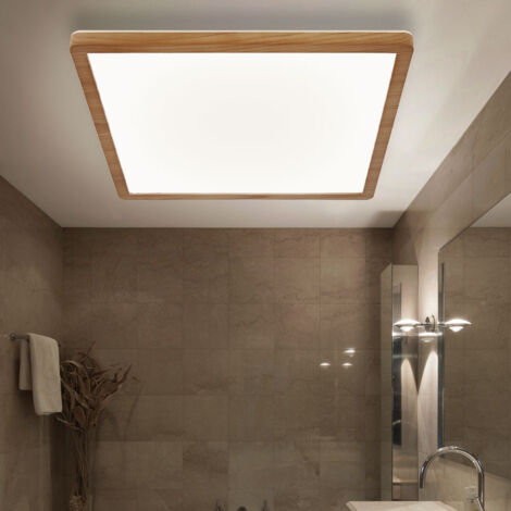Pannello da soffitto lampada da soffitto plafoniera pannello LED, IP44 funzione di memoria retroilluminazione 3 livelli, aspetto legno opale, 24W 2300Lm bianco caldo, LxPxA 42x42x2,5 cm (1/5)