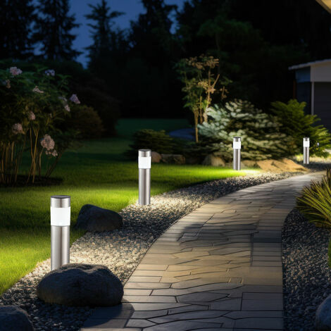 Lampada da terra a LED con picchetto solare lampada da terra lampada da terra lampada da giardino lampada da terra, acciaio inossidabile, 1x 0,06 W, P x A 6,3 x 28 cm (incluso picchetto), set di 4
