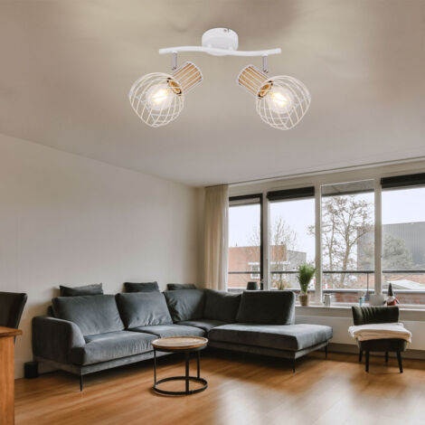 Lampada Da Soffitto Koppom A Due Luci, Design Vintage Industriale, Color Bianco/ruggine, Faretti Regolabili - Attacco E14