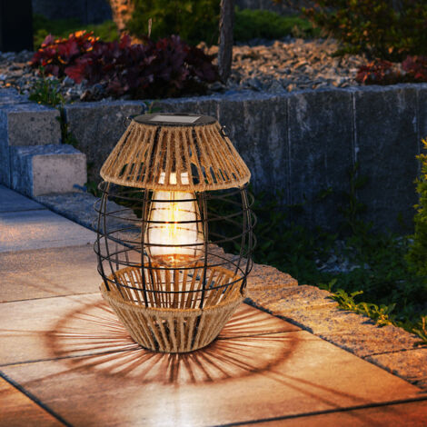 Lanterna solare solare per esterno in piedi decorazione giardino decorazione balcone luci solari canapa giardino, da appendere o posare, LED bianco caldo, DxH 16,5x40,5 cm