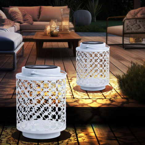 Lampade solari per esterno decorazione giardino lanterna lampada orientale lanterne solari per esterno metallo bianco, orientale, LED, PxH 13x18 cm, set da 2