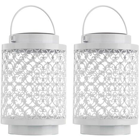 Lampade solari per esterno decorazione giardino lanterna lampada orientale lanterne solari per esterno metallo bianco, orientale, LED, PxH 13x18 cm, set da 2
