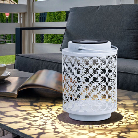 Lampade solari per esterno decorazione giardino lanterna lampada orientale lanterne solari per esterno metallo bianco, orientale, LED, PxH 13x18 cm, set da 2