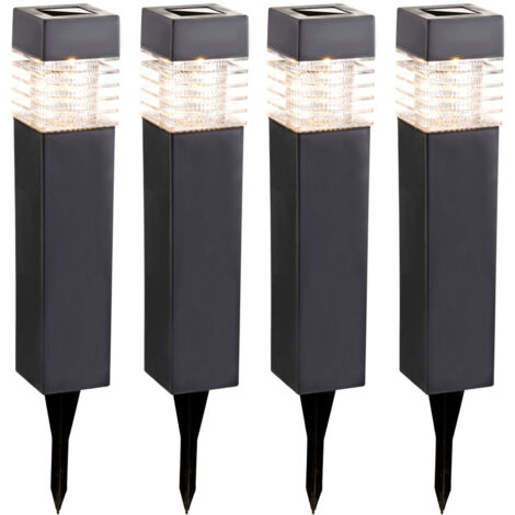 Lampade plug-in, luci solari, lampade da terra, luci da esterno, luci da giardino, batteria ricaricabile IP44, grigio satinato, 4x LED 0,06 watt bianco caldo, AxLxP 38,5x5,8x5,8 cm, set da 4