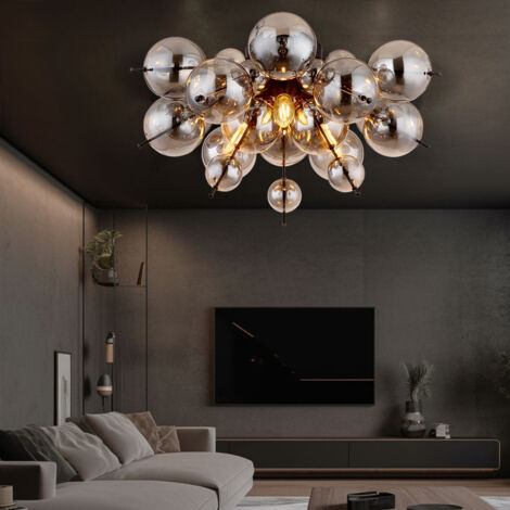 Lampada da soffitto a 3 fiamme Lampada da soffitto da soggiorno globo di vetro fumé nero, vetro metallico, 3x prese E14, DxH 55x28 cm