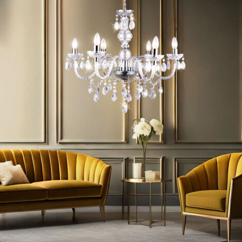 Lampadario Moderno In Cristallo Cromato 80x35cm - Sospensione LED Con 3 Luci Regolabili - Foto 14