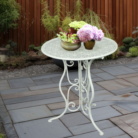 Tavolo da balcone, tavolino laterale, bianco antico, tavolo da bistrò, tavolino da giardino, tavolo in metallo, tavolino da caffè, metallo, DxH 60 x 70 cm (1/5)