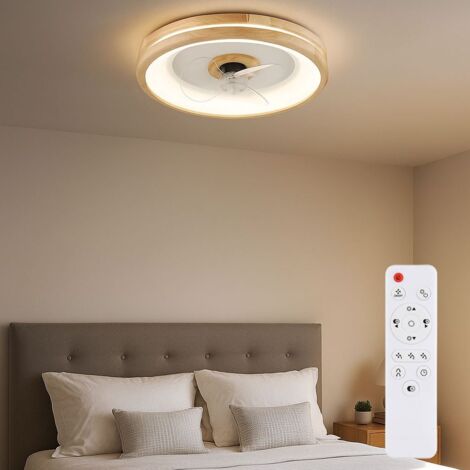 Ventilatore da soffitto con illuminazione telecomando dimmerabile plafoniera camera da letto lampada in legno, avanti/indietro, 3 velocità, timer dimmerabile, 30W 2250lm bianco caldo/bianco freddo, Dx (1/5)