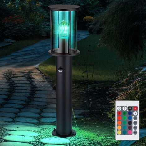 Lampada da terra per esterni Hongkong, rilevatore di movimento, stile antico, in fusione di alluminio nero opaco, lastre di vetro, luce di percorso 122cm, lampada da giardino,E27,IP44, senza lampadina