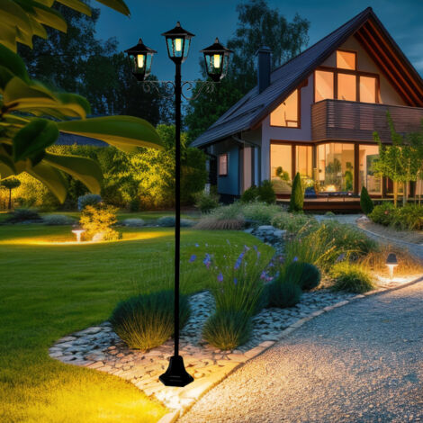 Lanterna Da Terra Esterno Lampione Da Giardino Vetrineinrete, Palo Lanterna In Alluminio E Vetro, Altezza 178 Cm, Portalampada E27, Colore Grigio Lampada Esterna Con Palo 178 Cm