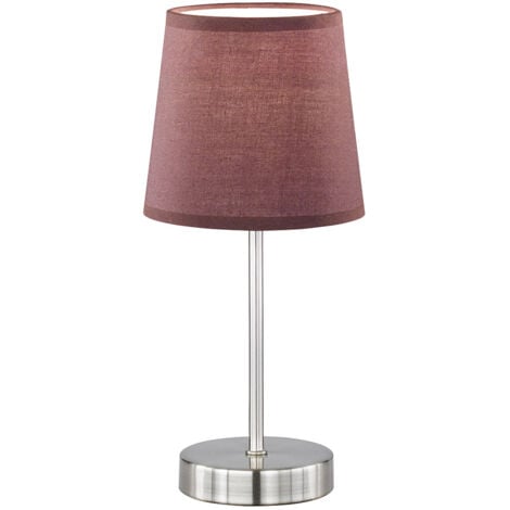 Lampada da tavolo, lampada da comodino, lampada laterale, lampada da soggiorno, lampada da camera, tessuto marrone, metallo nichel opaco, 1x attacco E14, DxH 14x32 cm,