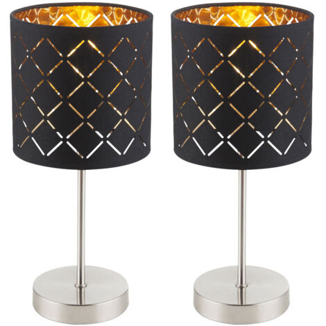 Set di 2 lampade da tavolo nero soggiorno camera da letto illuminazione lettura luci notturne oro (1/5)
