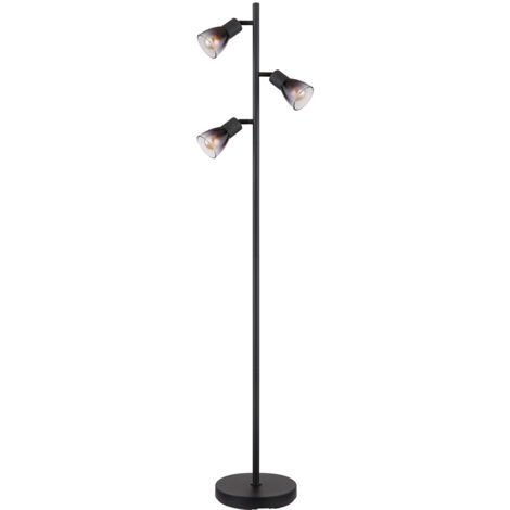 Remaisnil - Lampada da terra in metallo/vetro in nero/ambra, design retrò/vintage con ombrelli in vetro ( 15 cm) e interruttore a pedale, altezza 159 cm, 3 x G9, senza lampadina