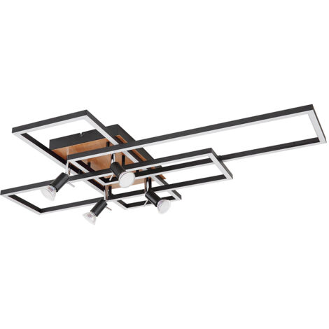 Lindby Faretto Da Soffitto Industriale 2 Luci - Rosone In Legno, Metallo Nero, Dimmerabile, GU10, 27x13x17,5 Cm - 4