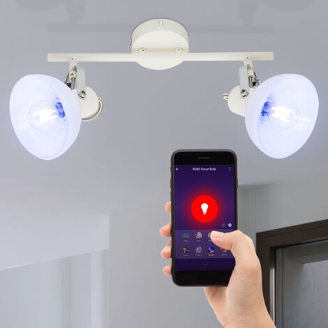 Plafoniera faretto orientabile da soffitto vetro bianco plafoniera cromo, interruttore, controllo app CCT, 2x Smart RGB LED 5W 470Lm, L 35 cm (1/5)