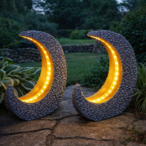 Luci solari a forma di luna per esterni, ornamenti da giardino, fata, impermeabili, ad energia solare, luce da esterni, vintage, in metallo, luna, stella, crackle, sfera di vetro, luci a LED