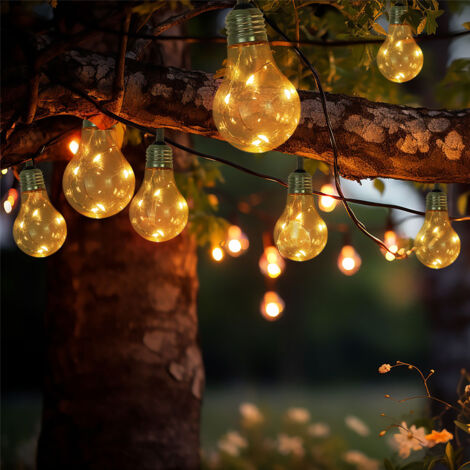 Catena luminosa solare a LED da esterno 10x lampadine Catena luminosa da esterno decorazione solare per balcone, corda di canapa, LED 3 watt bianco caldo, L 570 cm, giardino