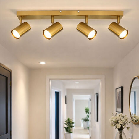 Faretto da soffitto Plafoniera a 4 luci lampada da soggiorno dorata ...
