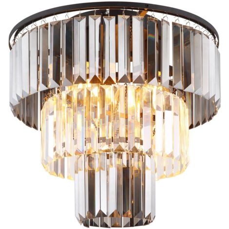 Lampadario plafoniera soggiorno lampada sala da pranzo lampada camera da letto, metallo vetro cristalli color fumo, 3 lampadine E27, D 40 cm (1/5)