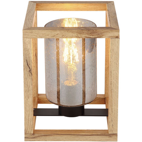 Lampada da tavolo in vetro fumé lampada da tavolo nera lampada laterale in legno naturale, effetto bolla, attacco E27, LxLxH 17x17x22 cm (1/5)