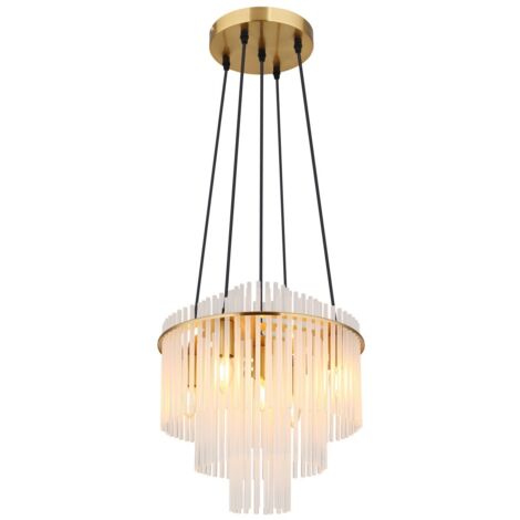 Lampadario a sospensione aste di vetro trasparenti lampada a sospensione oro lampada da soggiorno lampada da tavolo 5 fiamme, 5x E14, DxH 40 x 120 cm (1/5)