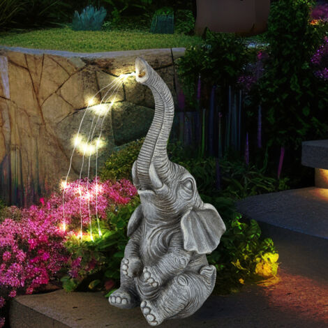 Statua a forma di elefante, decorazione da giardino, statua a forma di elefante, luce solare, per esterni, a energia solare, in resina, decorazione per cortile, patio (10 x 10,5 x 24,7 cm