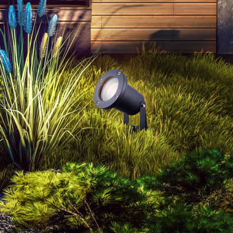 Faretto da giardino a LED con picchetto a terra per l'illuminazione del sentiero grigio lampada da esterno con spina, vetro in alluminio IP65, 4,5W 400lm bianco caldo, DxH 9,8x32,5 cm (1/5)