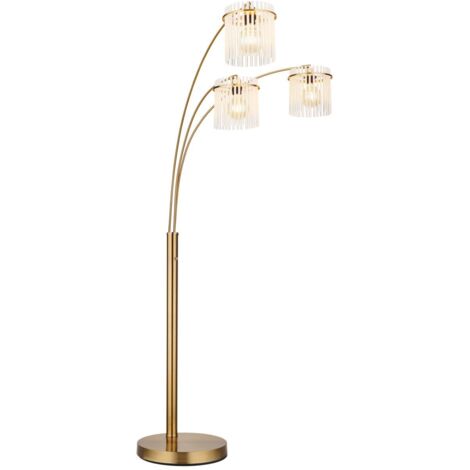 Lampada da terra Lampada da terra oro Lampada da soggiorno 3 fiamme Lampada laterale, aste in vetro opalino, 3x E27, LxLxH 100 x 180 x 160 cm