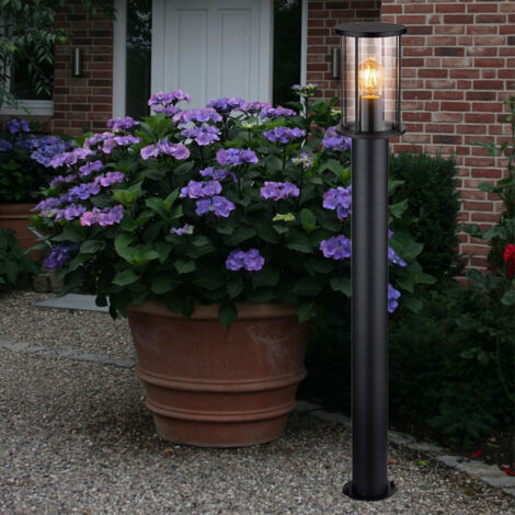 Lampada da terra per patio lampada da terra lampada da sentiero lampada da esterno lampada da giardino, acciaio inox vetro nero fumé, 1x E27, H 100cm (1/5)