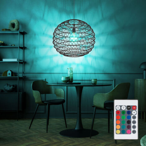 Lampada a sospensione carta nera sospensione palla treccia soggiorno lampada telecomando, dimmerabile cambio colore, 1x 4W 470Lm bianco caldo, H 120 cm (1/5)