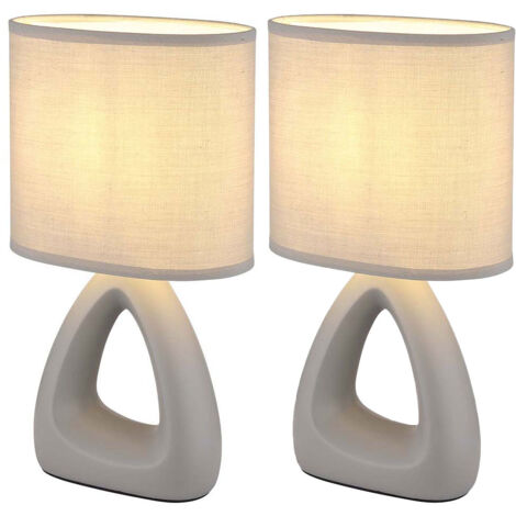BAKAJI Lampada Da Tavolo Moderna Con Base In Ceramica Sferica E Paralume Grigio - 26x14 Cm, E14, Per Comodino E Camera Da Letto