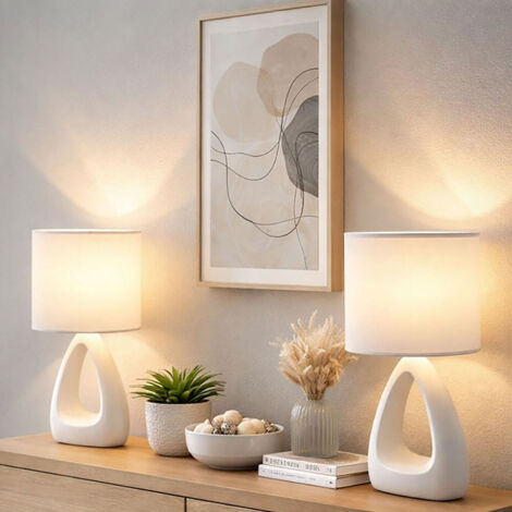 Pratico 2er Set Lampada Da Comodino 2x3W LED E14 Paralume In Tessuto Tavolo EB - Foto 3