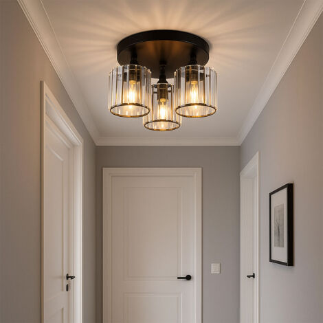 Lampada da soffitto, lampada da soggiorno, rotonda, cristalli acrilici, camera da letto, metallo nero, 3x E27, PxH 35x18 cm (1/5)