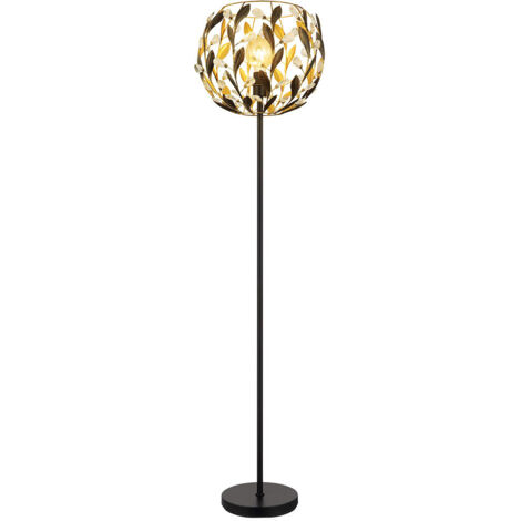 Lampada da terra LED nero oro lampada da terra soggiorno foglie design cristalli, 7W 806lm bianco caldo, DxH 40x157 cm (1/5)