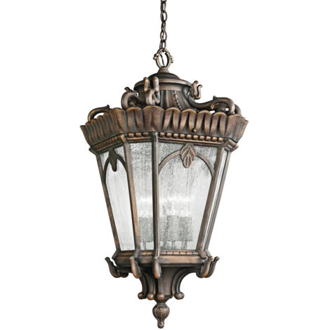 Lampada a sospensione a lanterna a catena per esterni LU vetro colato D 40 cm 1 fiamma