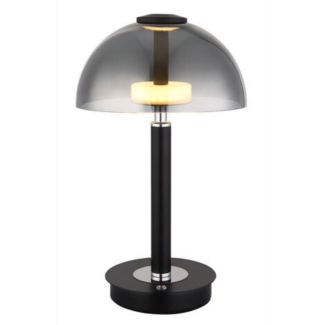 Lampada da tavolo LED Lampada da comodino Touch Lampada da tavolo Touchdimmer dimmerabile vetro fumé, metallo nero, 7W 255Lm bianco caldo, DxH 18x31,5 cm (1/5)