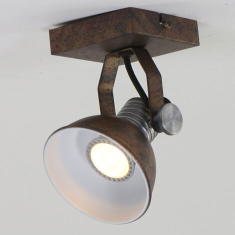 Faretto da parete marrone ruggine faretto industriale plafoniera orientabile, metallo, GU10 LED 7W 480Lm bianco caldo, LxPxH 10x10x2,5 cm