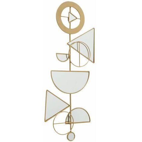 Decorazione murale oro soggiorno murale retro specchio design appeso a parete arte geometrica rilievo, cerchi triangoli, ferro, LxA 40x91 cm (1/5)