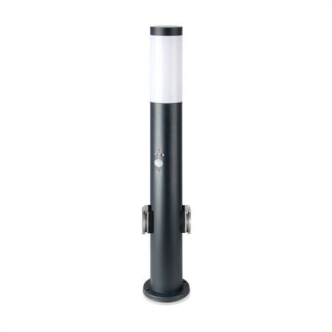 V-TAC paletto piantana portalampada E27 60cm da giardino con 2 prese schuko e sensore movimento colore grigio IP44 - 8976