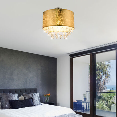 Lampada da soffitto Sleep Guest Room Paralume in tessuto Lampadario in cristallo Leaf Gold Design Globo 15187D3S