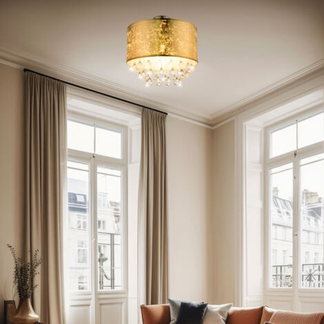 Lampada da soffitto Sleep Guest Room Paralume in tessuto Lampadario in cristallo Leaf Gold Design Globo 15187D3S