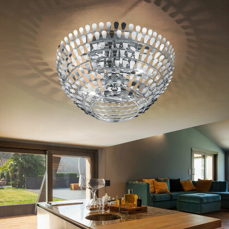 Plafoniera cromata per soggiorno, lampada da soffitto a LED, lampada da  camera a 2 luci, design