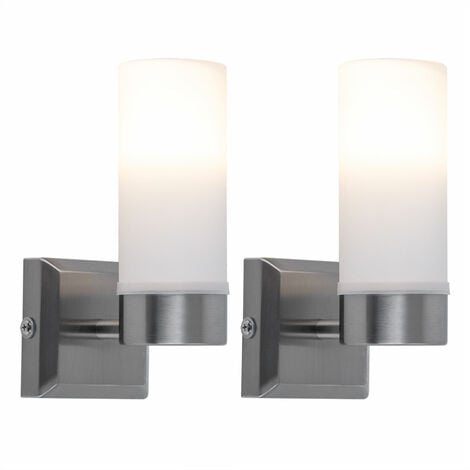 Set di 2 lampade da parete illuminazione specchio bagno luci vetro opale corridoio faretti argento
