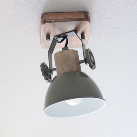 Lampada Da Parete Svanfolk In Metallo E Legno – Blu/Grigio/Naturale, Faretto Regolabile E14, Stile Vintage