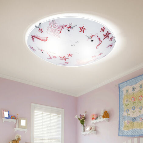Plafoniera LED rotonda illuminazione cameretta bambini stelle unicorni  bordeaux rosa bianco Globo 40609-16