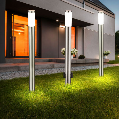 VidaXL Lampade Da Terra Per Esterni 3 Pezzi Argento 215 Cm - Acciaio Inox, IP44, 2 Teste, Illuminazione Giardino E Patio